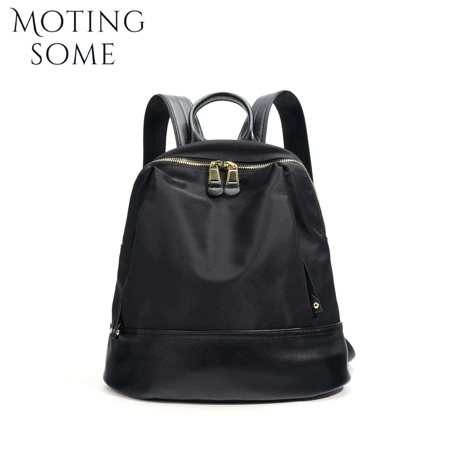 Motingsome School Bag Women Backpack Luxury Nylon + Cowhide 2024 New Autumn and Winter Travel Bag Oxford Cloth Junior Back Pack