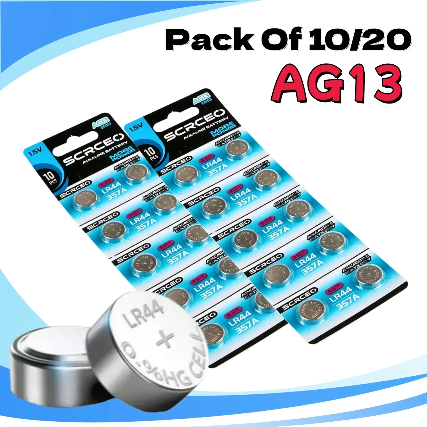 Pack Of 10/20 AG13 LR44 Alkaline Button Battery Cell Coin Batteries Replacement For Watches Calculators Multiple Application