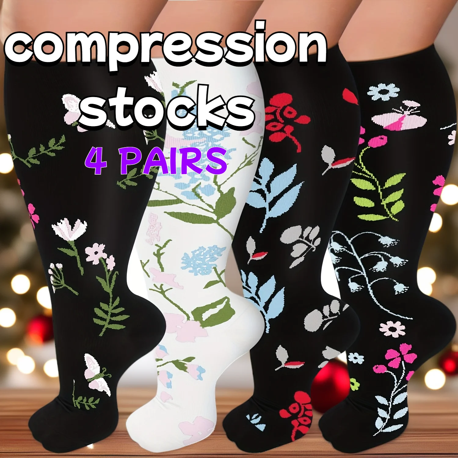 

4 Pairs Plus Size Compression Socks For Men and Women for Running, Cycling,Travel, and Pregnancy Support Wide-Fit Mid-Calf Socks