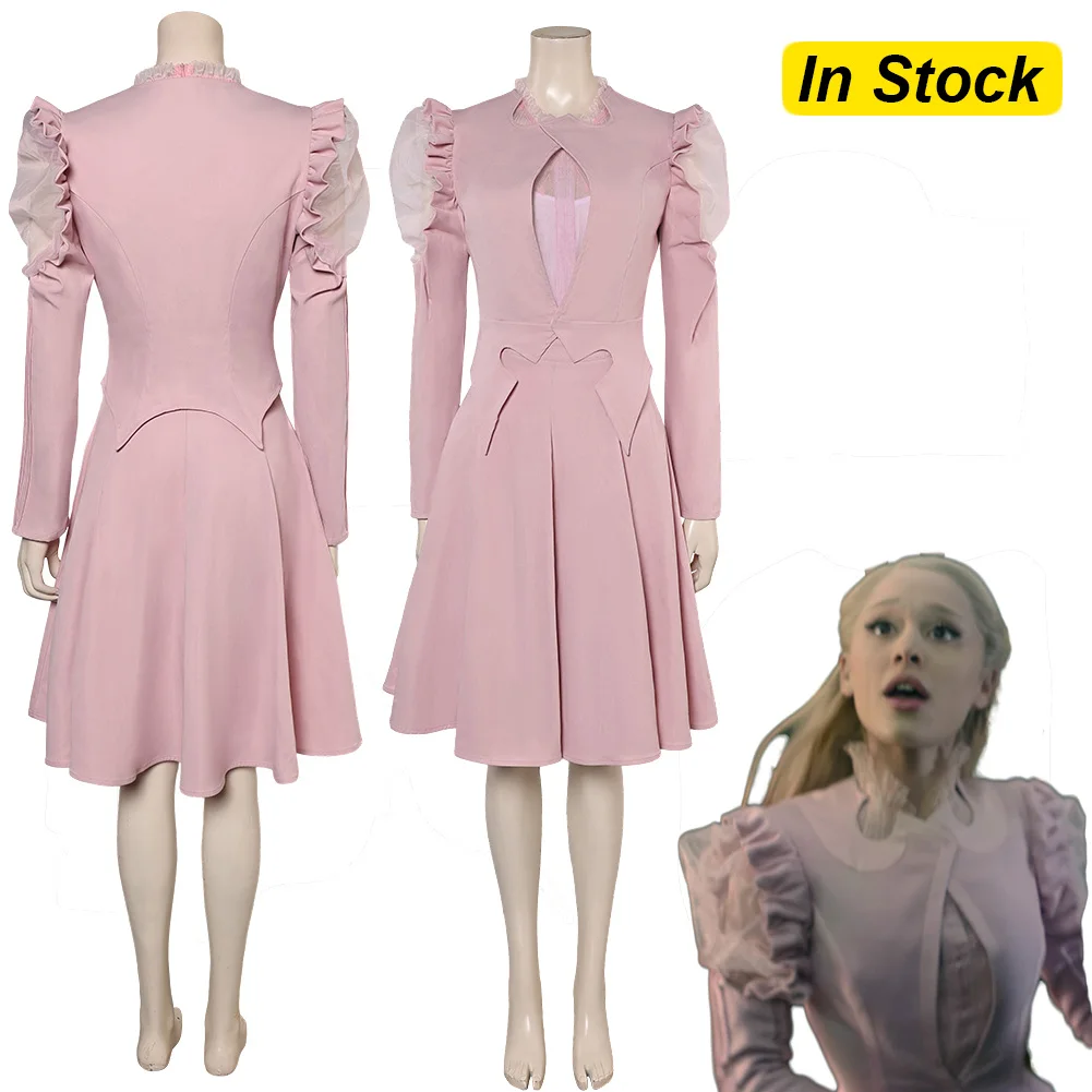 

Fancy Witch Glinda Cosplay For Women Puffy Sleeve Pink Dress 2024 Movie Wiked Costume Disguise Adult Woman Roleplay Outfits