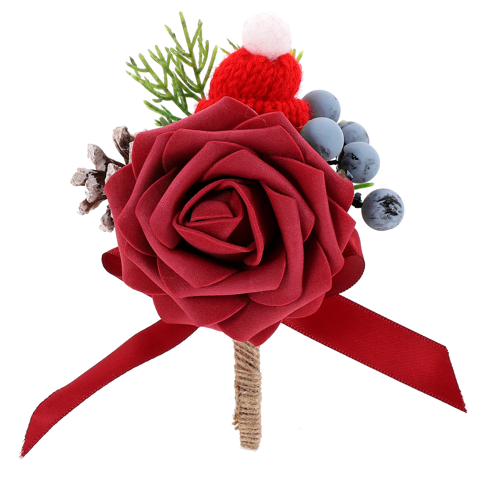 

Christmas Wedding Corsage Artificial Red Flower Decoration Boutonniere Groom Bride Bridesmaid Party DIY Decor 6735 Green Cap Pin