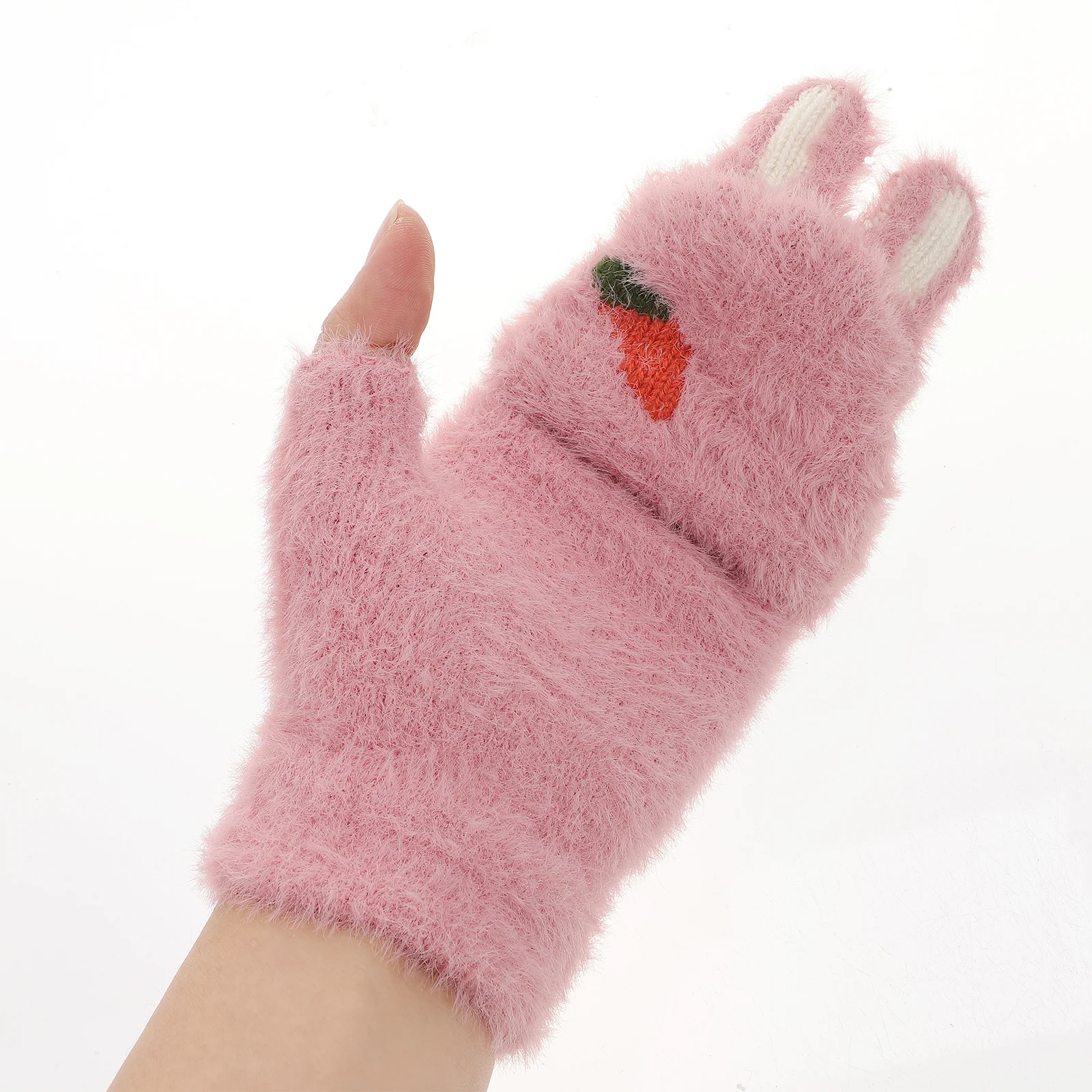 

1 Pair Fingerless Gloves With Cover Cute Cartoon Half Finger Warm Keeping Mittens For Winter Outdoor Cycling Touchscreen