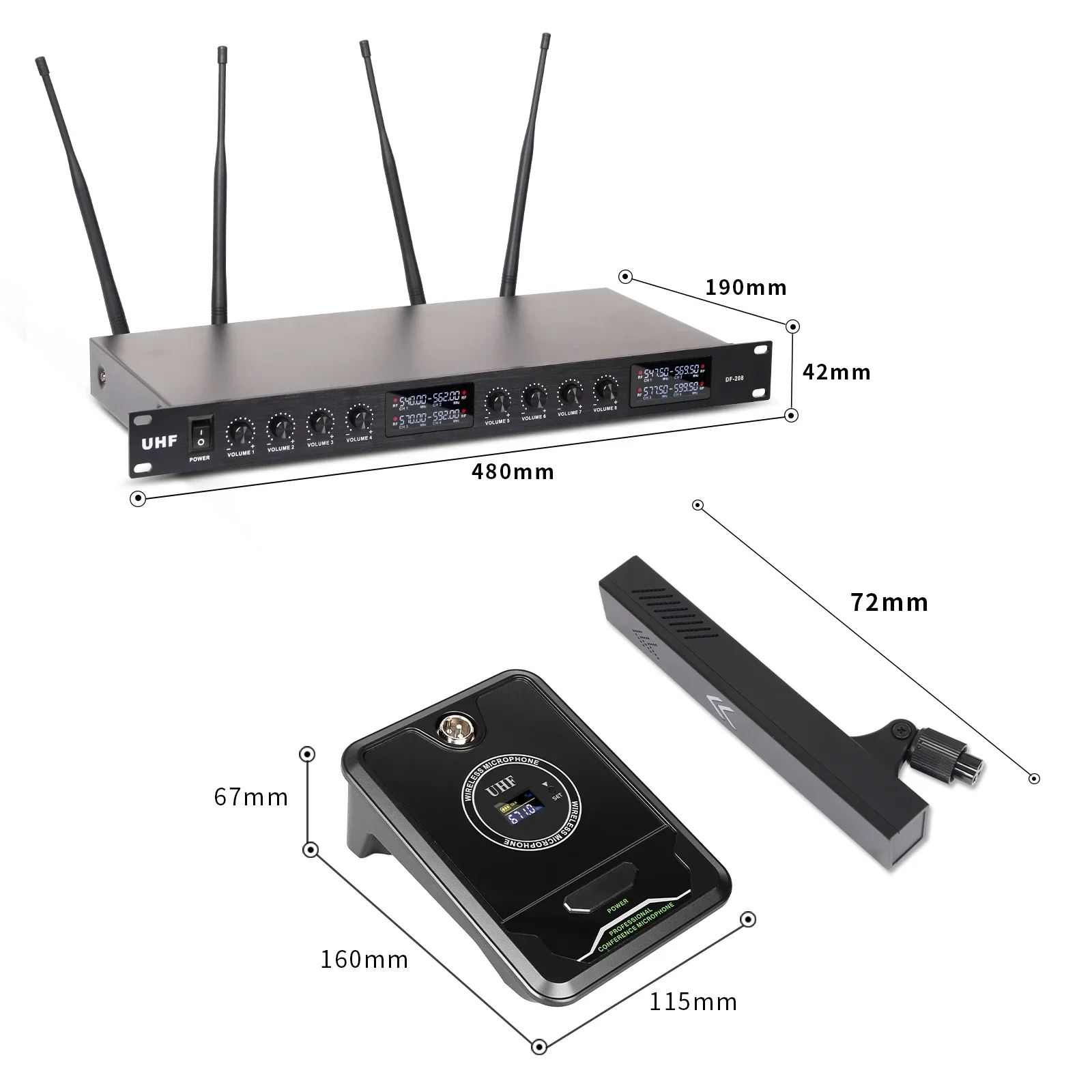 

Biner DF208 UHF 8 Channel Wireless Microphone System Long Range Wireless Conference Microphone