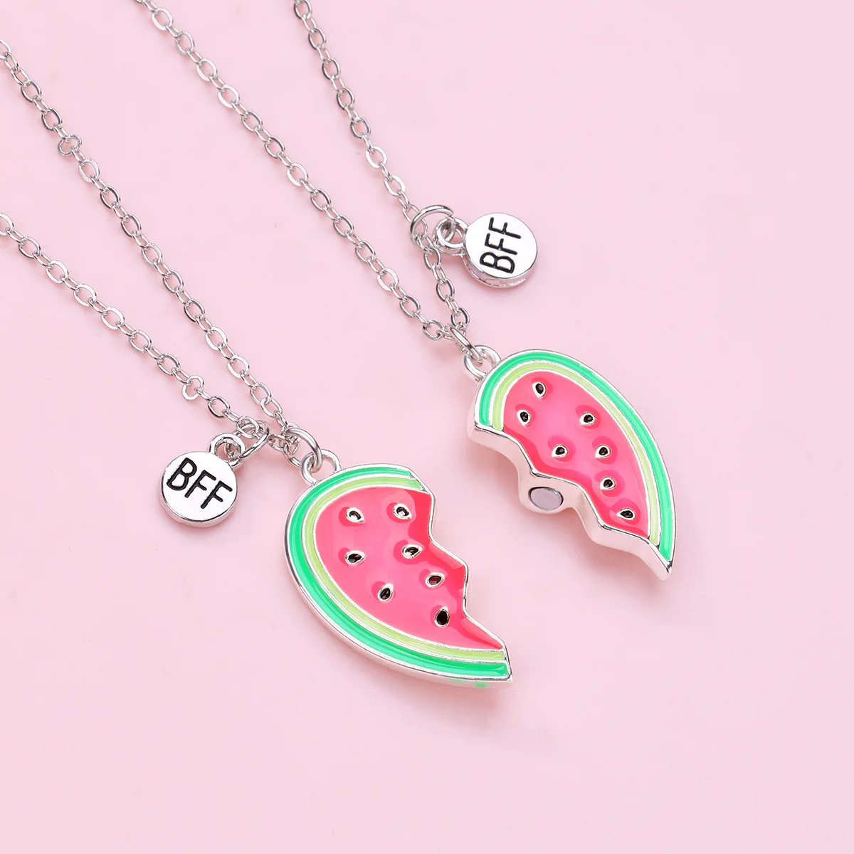 New Watermelon Necklace Cartoon Children's Sweet Fruit Necklace Alloy Drip Oil Good Friend Necklace Set Wholesale