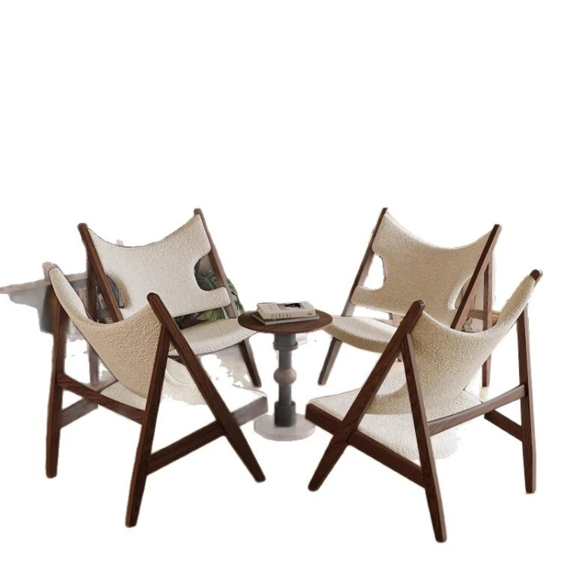 

Light Luxury Solid Wood Leisure Chair Wabi Sabi Wind High Back Sofa Chair Hotel Cafe Negotiation Chair