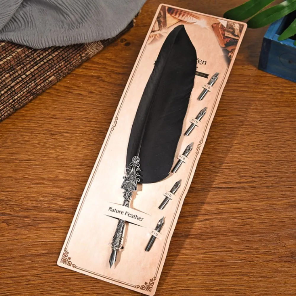 Feather Vintage Quill Pen Metal Nib Multi Color Calligraphy Pen Portable Size Classic Shape Signature Pen Wedding Signature