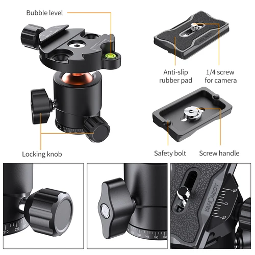 Imagen 2 del producto K&F CONCEPT KF-25 Adaptador de montaje en trípode con cabeza de bola Adaptador de cabeza de bola grande de 25 mm con placa de liberación rápida Tornillo de 1/4 de pulgada Carga útil de 8 kg