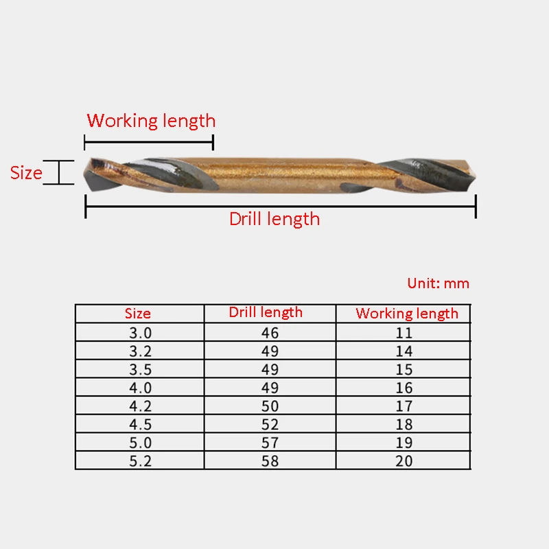 1Pcs 3-5.2Mm Hss Double Ended Spiraal Boren Twist Boor Gereedschap Set Voor Hout Metaal Opening gatenzaag Tool
