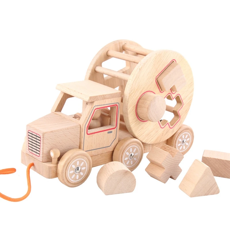 Kids Wooden Pull Car Assembling Building Blocks Shape Matching Game Educational Toy For Children Puzzle Learning Toys