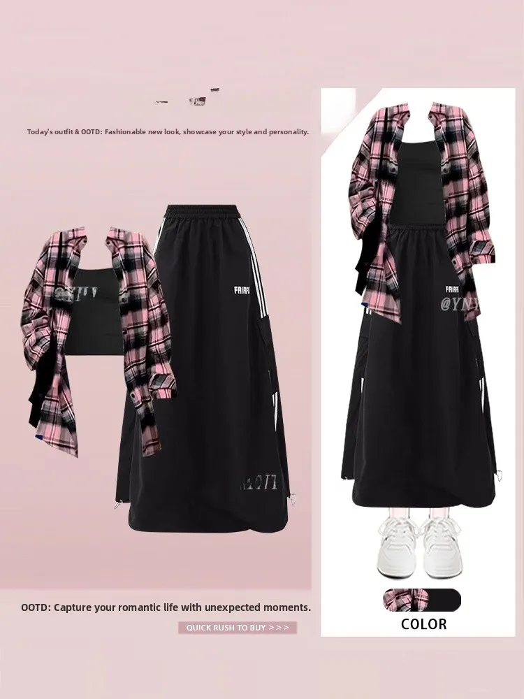 

Early Autumn Dopane Women's Spor Casual irt Strap Letter f Skirt Set Korean Sle Tee Piece Suit Long Sve V Ne