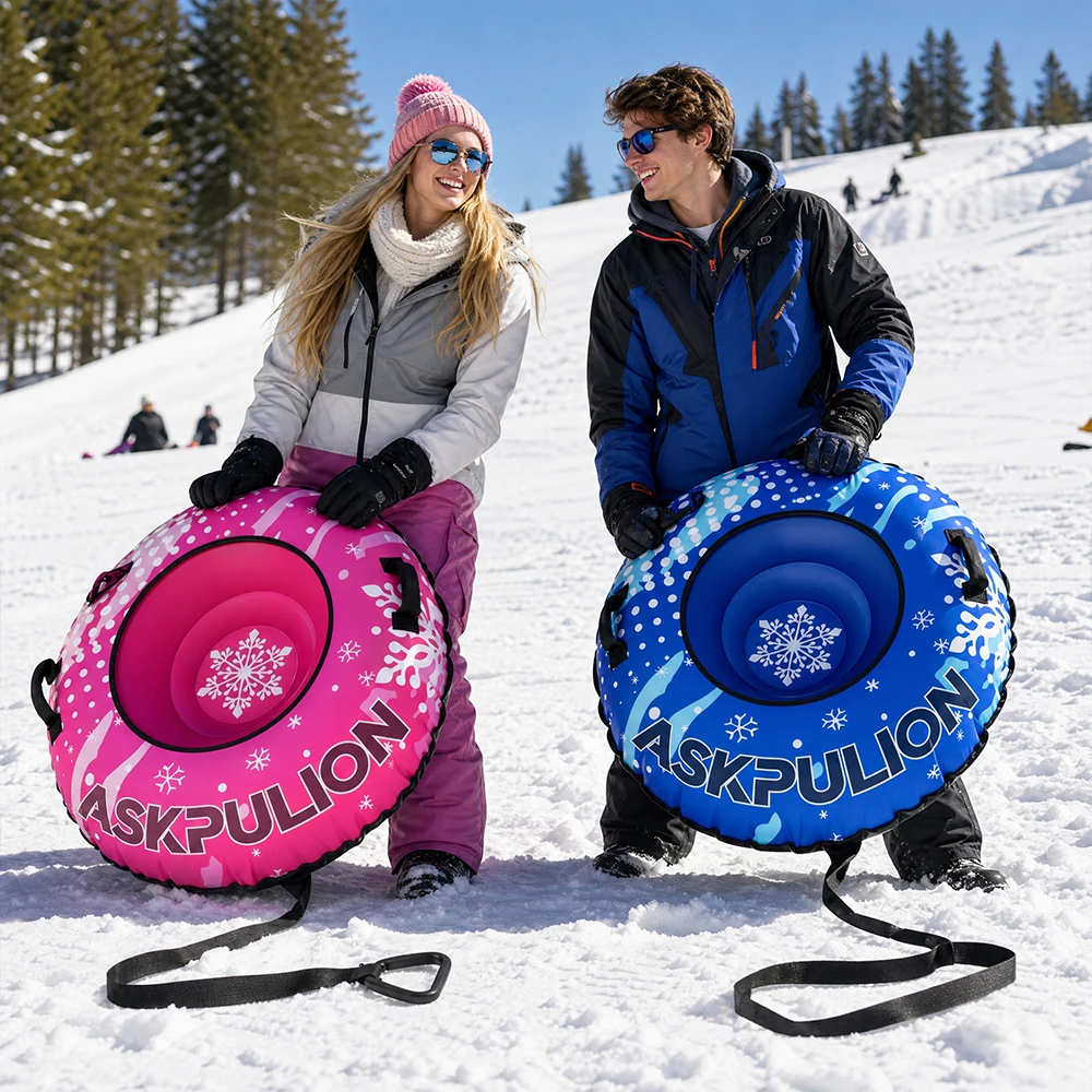 1 inflatable ski ring with handle, PVC ski ring with cloth cover, suitable for outdoor winter entertainment family activities