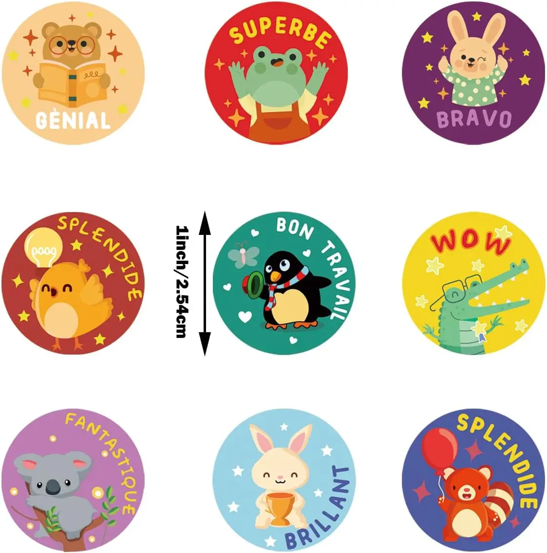 450 Pcs French Inspirational Stickers 1 inch Cartoon Motivational Decals Cadeaux Pour Enseignants Classroom Rewards Labels