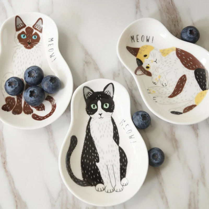 Cartoon Cat Ceramic Tableware Snacks Nuts Dried Fruit Plates Home Decor Dessert Dish Kitchen Accessories Seasoning Sauce Dish