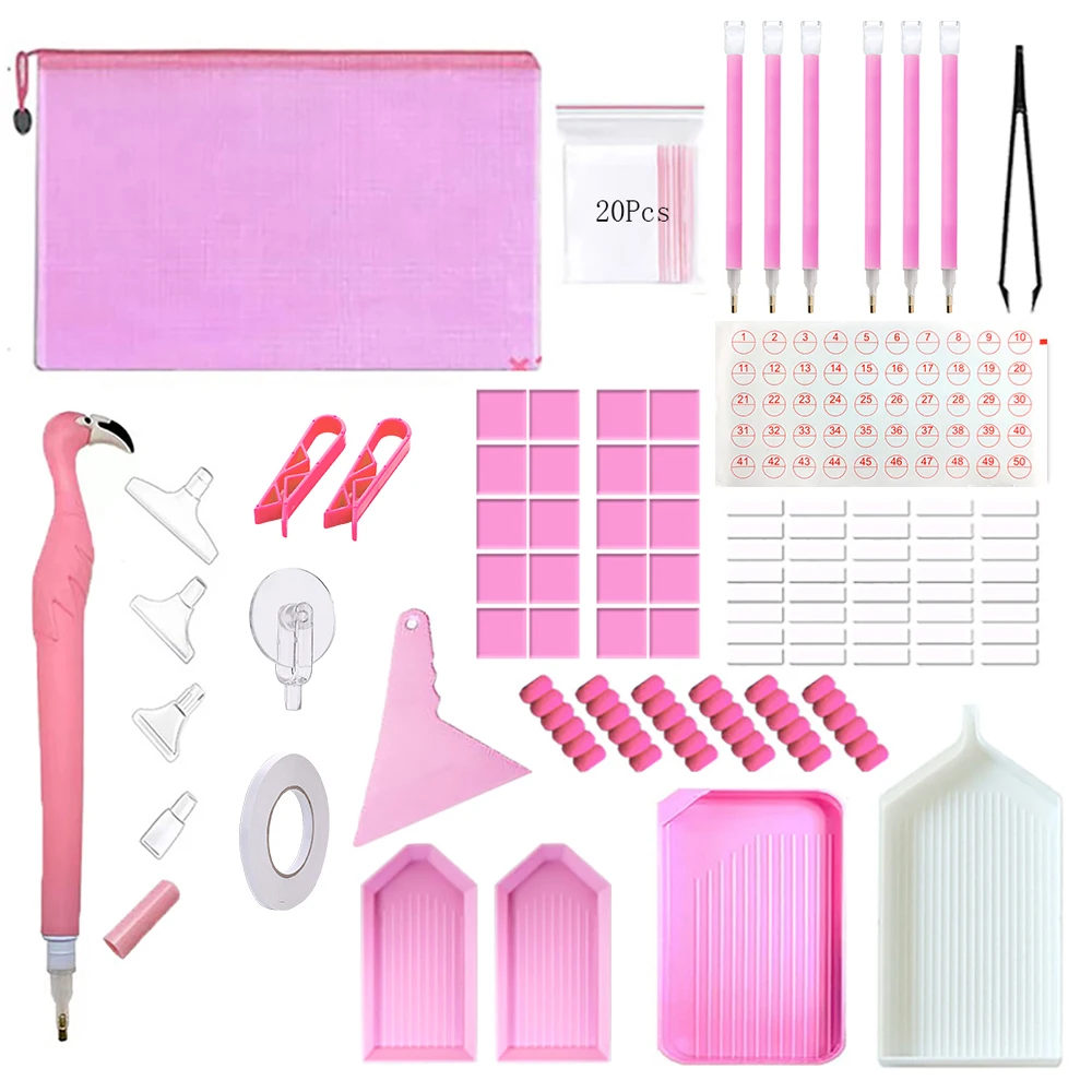 

Diamond Painting Tools and Accessories Kits, Mosaic Art Accessory with Trays Pen Storage Pouch for Adults or Kids（Pink）