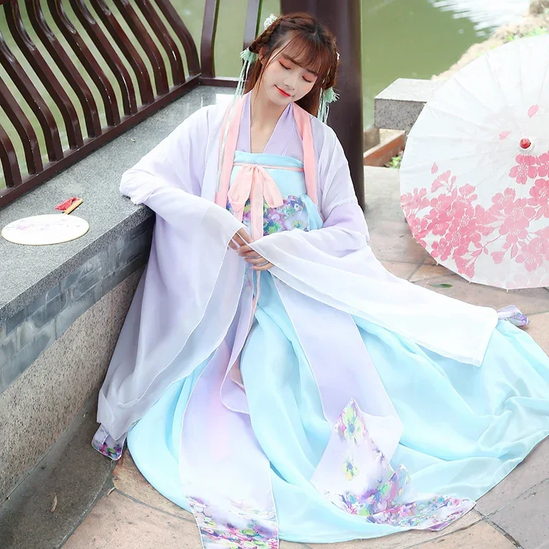 In Stock Women's Hanfu Chinese Traditional Dresses Cosplay Dance Set Fairy Costumes Clothing Girls Plain Han Fu Dynasty Ancient