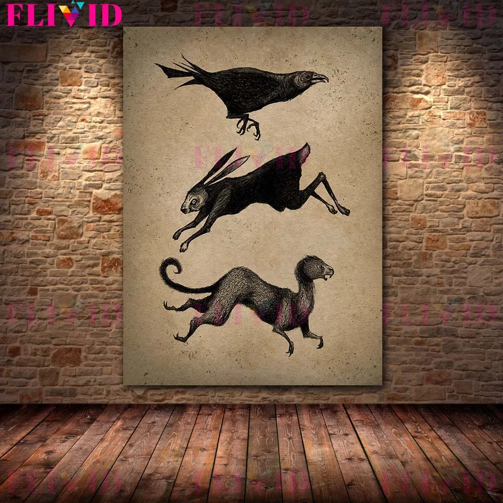 Magicians' Gatherings And Haunted Houses Vintage Wall Art Canvas Painting Witch House And Black Cat Retro Poster And Print Decor