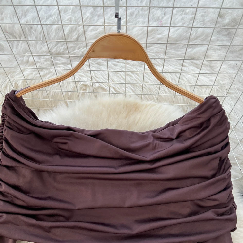 فساتين TWOTWINSTYLE المثيرة للتخسيس طيات للنساء رقبة مائلة وأكمام طويلة وخصر عالي فستان أنيق متين جديد KDR555304 #3