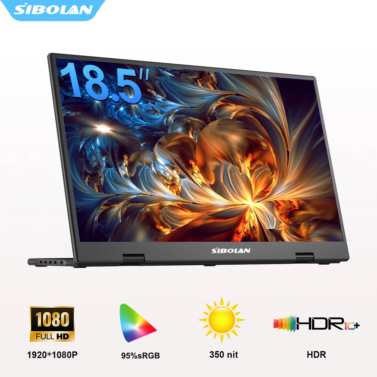 

Портативный монитор SIBOLAN 18.5 дюймов, 100 Гц, 1080P FHD IPS, внешний второй экран с портами USB-C/HDMI для ноутбука, мини-ПК, телефона, Switch, Xbox