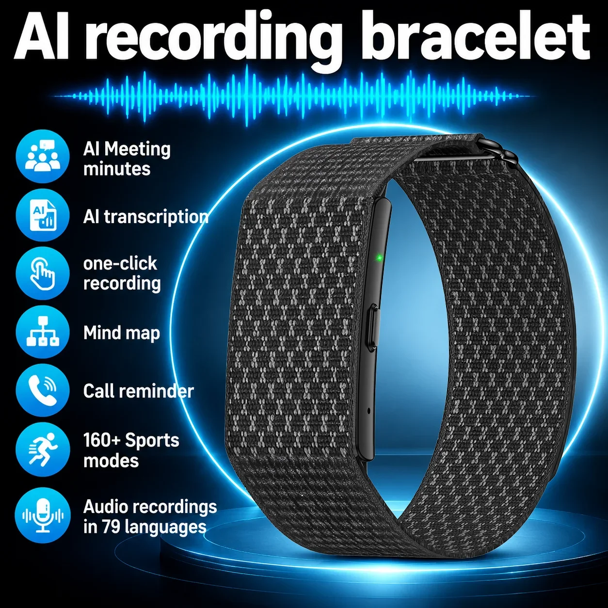 LIGE AI Voice Recorder Watch Audio Voice Smart Bracelet Recording Noise Cancellation Sound Recorder Heart Rate Monitor Wristband