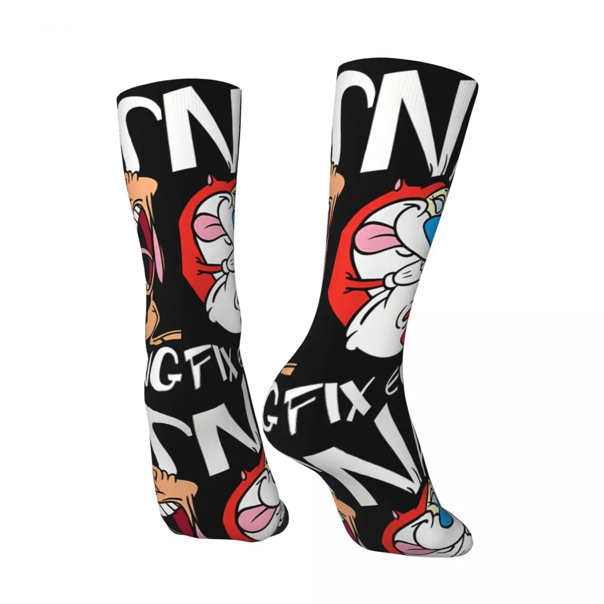 Happy Funny Everything Cry Men's Socks Vintage Harajuku T-The Ren & Stimpy Show Cartoon Hip Hop Novelty Seamless Crew Crazy