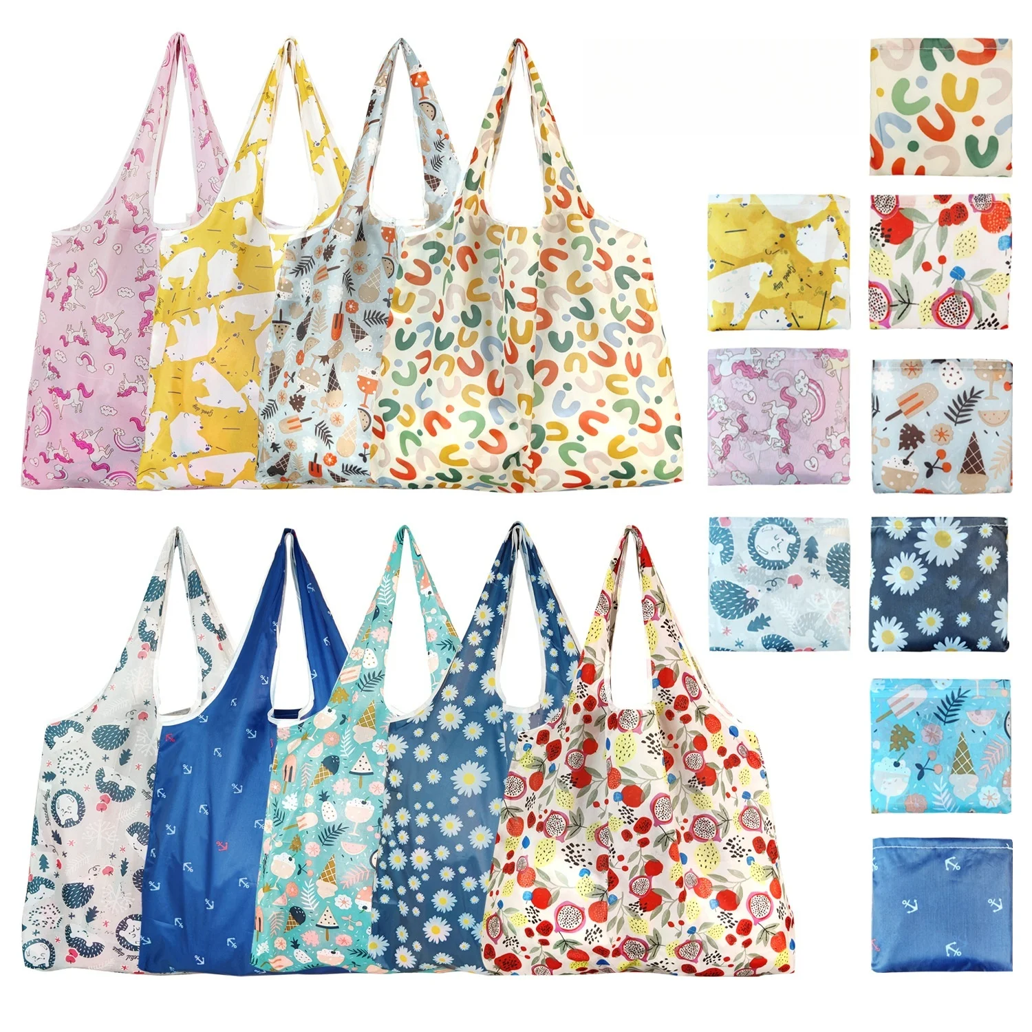 Big Size Patterned Shopping Bag Women Reusable Tote Bag Eco-Friendly Foldable Slight Hand Bag Premium Quality Polyester