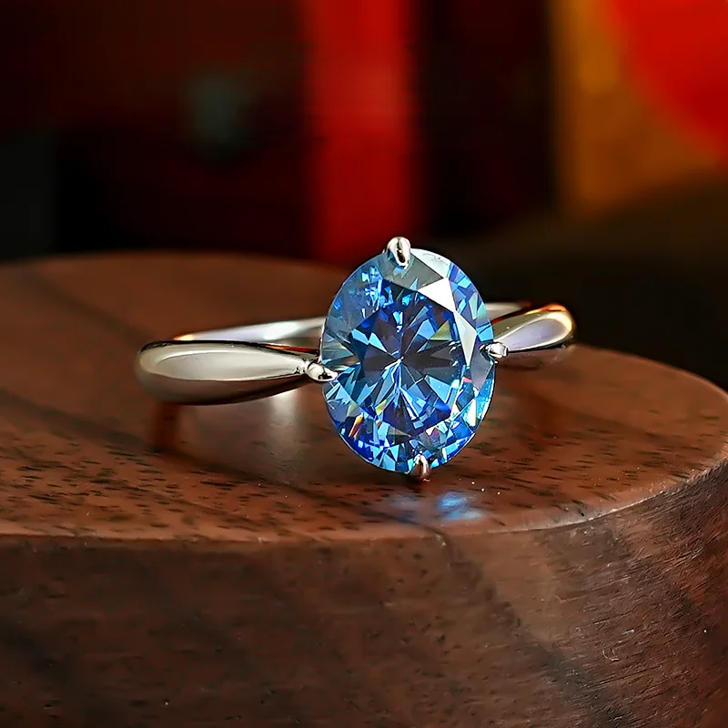 

Fashion Jewelry S925 Sterling Silver Simulated Royal Blue 8 * 10 Oval Ring Women's Simple Ring Engagement Ring