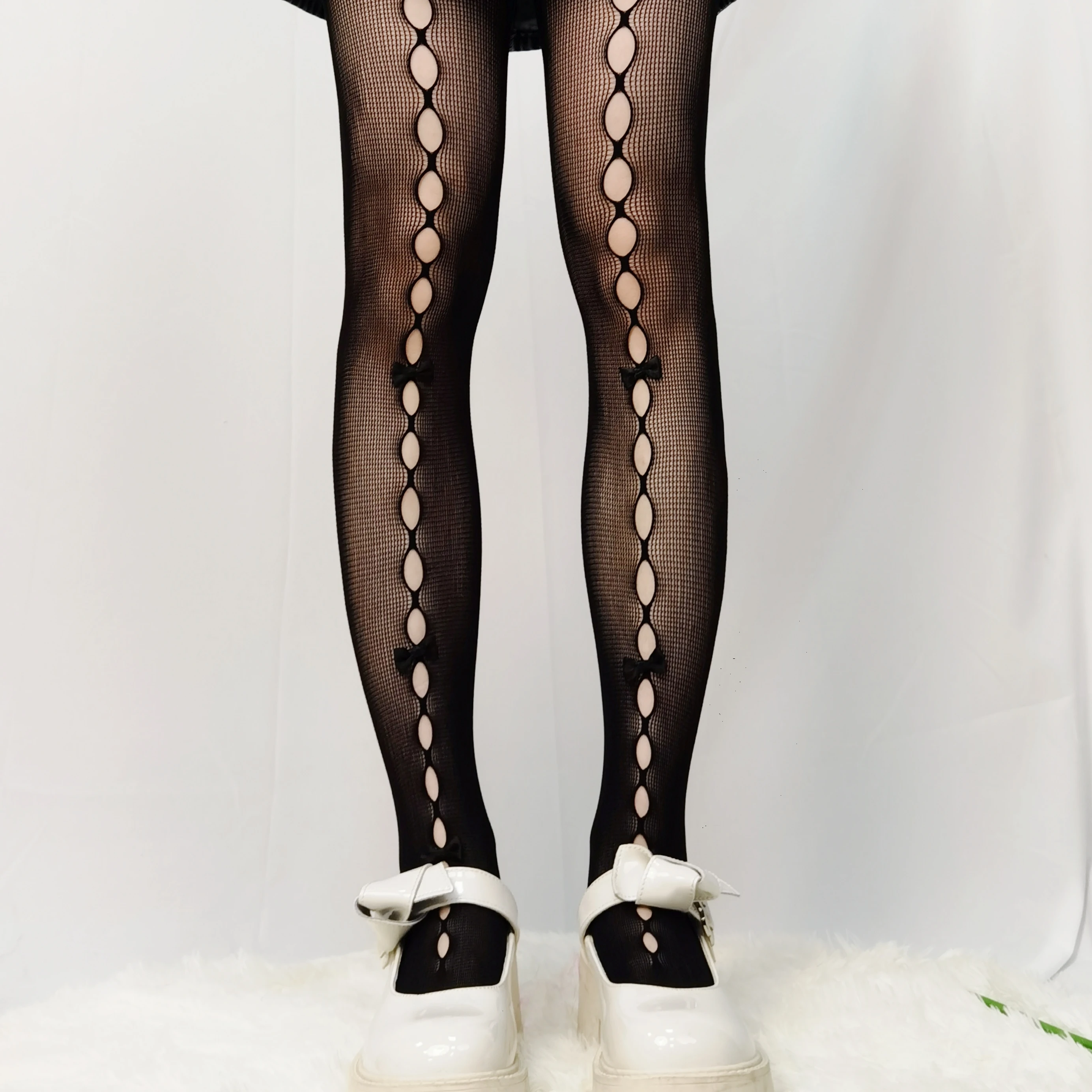 Chaussettes cosplay Kawaii pour filles, bas résille mignons avec nœud, chaussettes en maille évidée, Lolita Softgoth Egirl Sweet Hottie