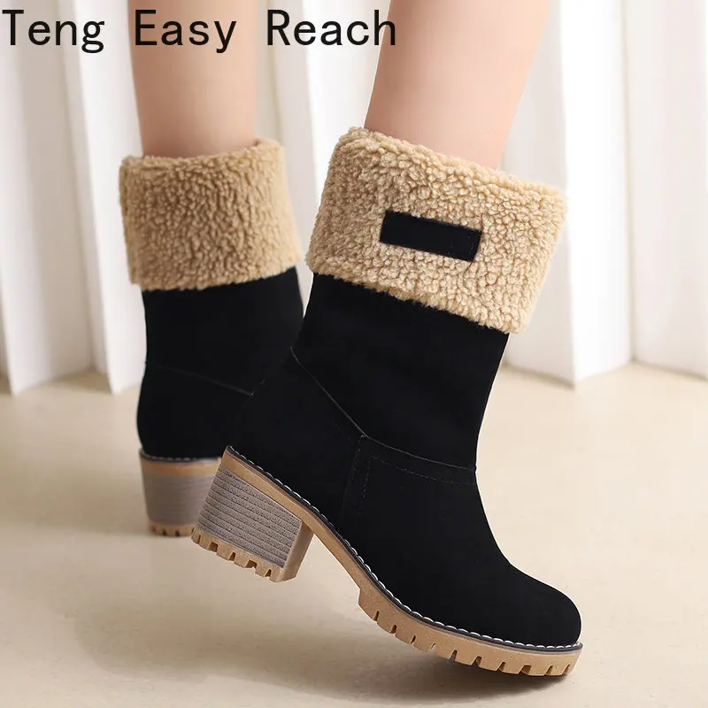 

Women Winter Fur Warm Snow Boots Ladies Warm wool booties Ankle Boot Comfortable Shoes turned-over edge Casual Women Mid Boots