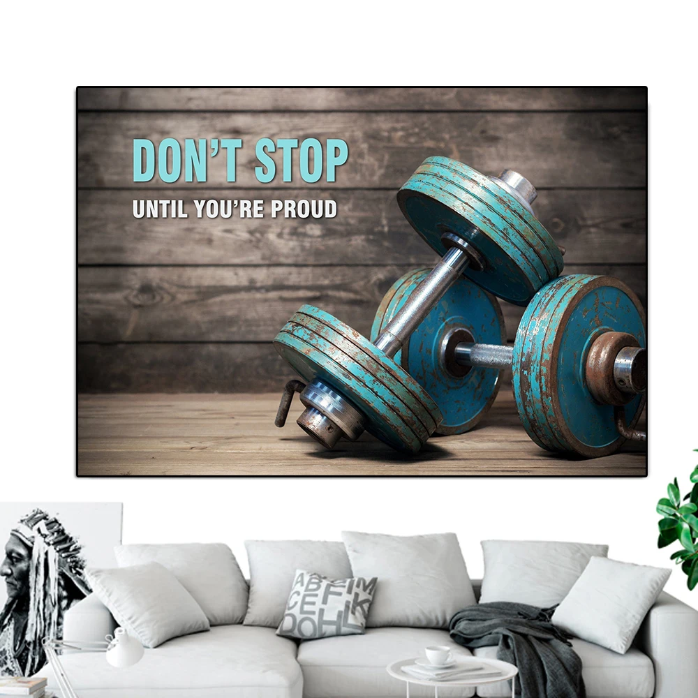 Gym Inspirational Quotes Canvas Painting Pop Sports Lift Dumbbells Poster Abstract Bodybuilding Wall Art Print Room Home Decor