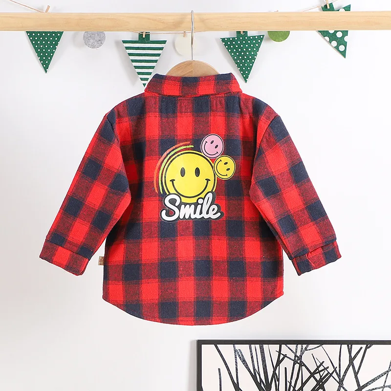 Winter Fleece Warm Baby Boys Shirts Plaid Korean Children\'s Shirt Jacket Designer Boys Tees Kid Blouses And Shirts Boy Clothes