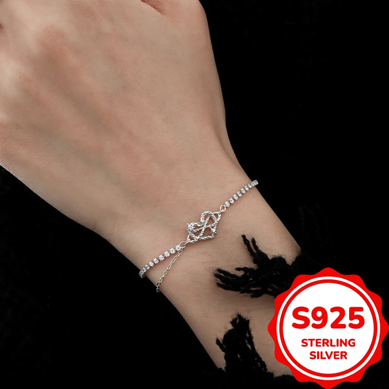 

Браслет из стерлингового серебра 925 пробы с любовью и змеей, персонализированная ниша, сладкий крутой циркон, теннисная цепочка, серебряные украшения