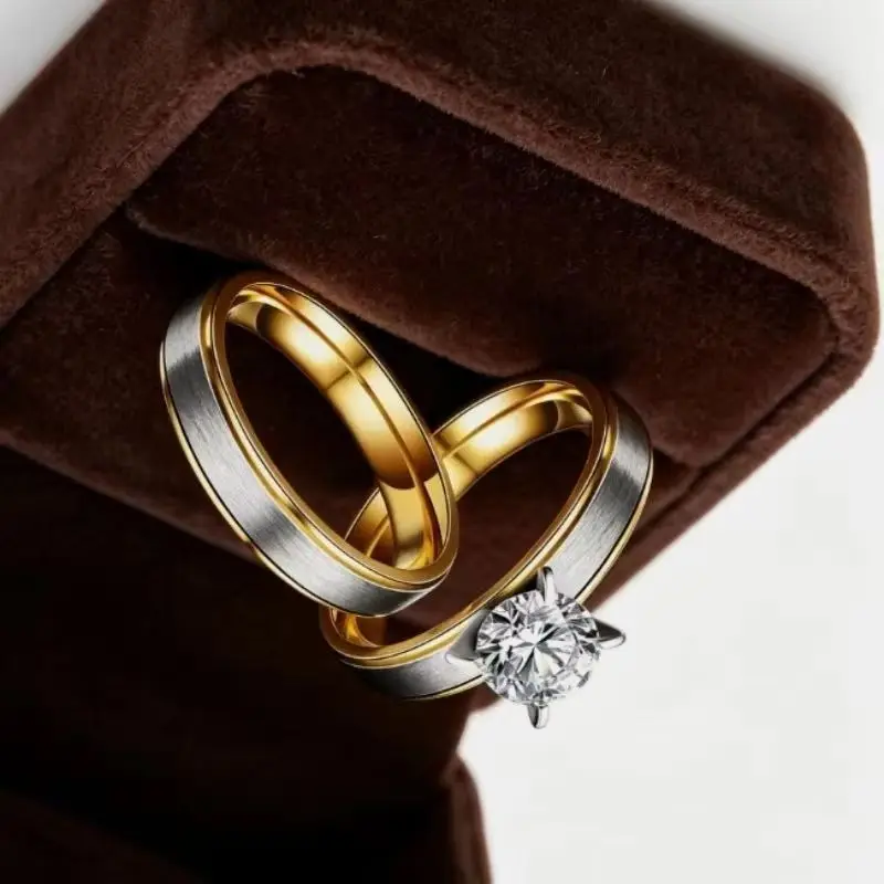Hot Fashion Matte Four-Prong Zircon Stainless Steel Couple Rings For Women Men Engagement Ring Valentine Day gift Size 6-12 ﻿