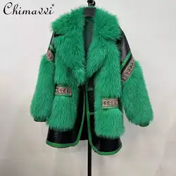 2022 roupas de inverno moda high-end imitação toka mid-length casaco solto quente manga longa elegante streetwear casaco de pele feminina