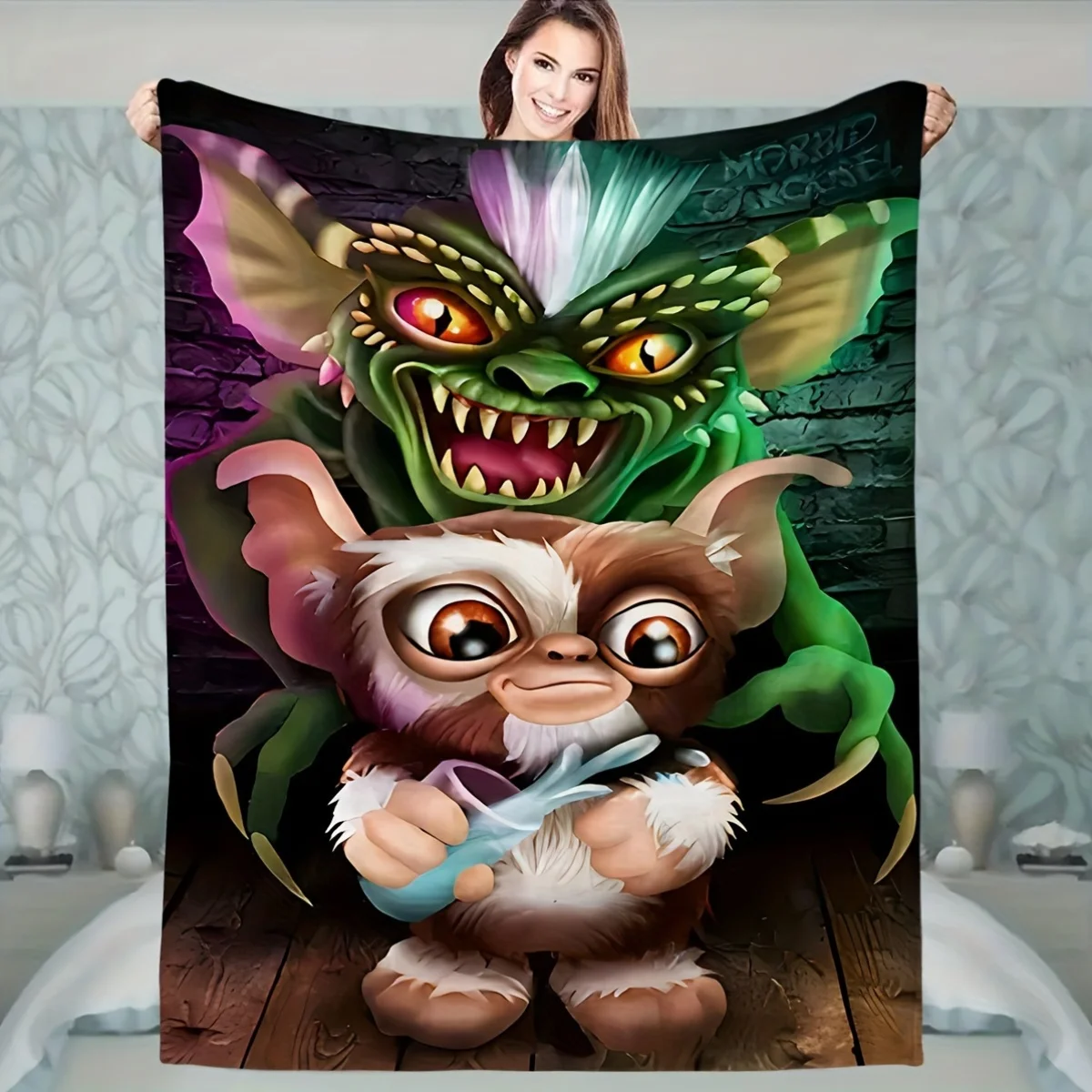 

«Флисовое одеяло Gremlin Art, мягкий уютный плед для любителей кино, уникальная идея подарка для любителей ужасов, идеальный аксессуар для домашнего декора»
