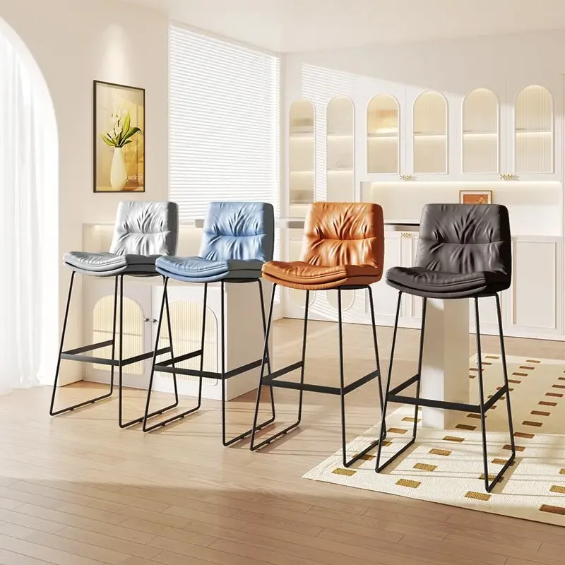 

Nordic Backrest Bar Stools Light Luxury High Legged Chair Nail Art Modern Minimalist Cash Register Chairs Coffee Shop Furniture