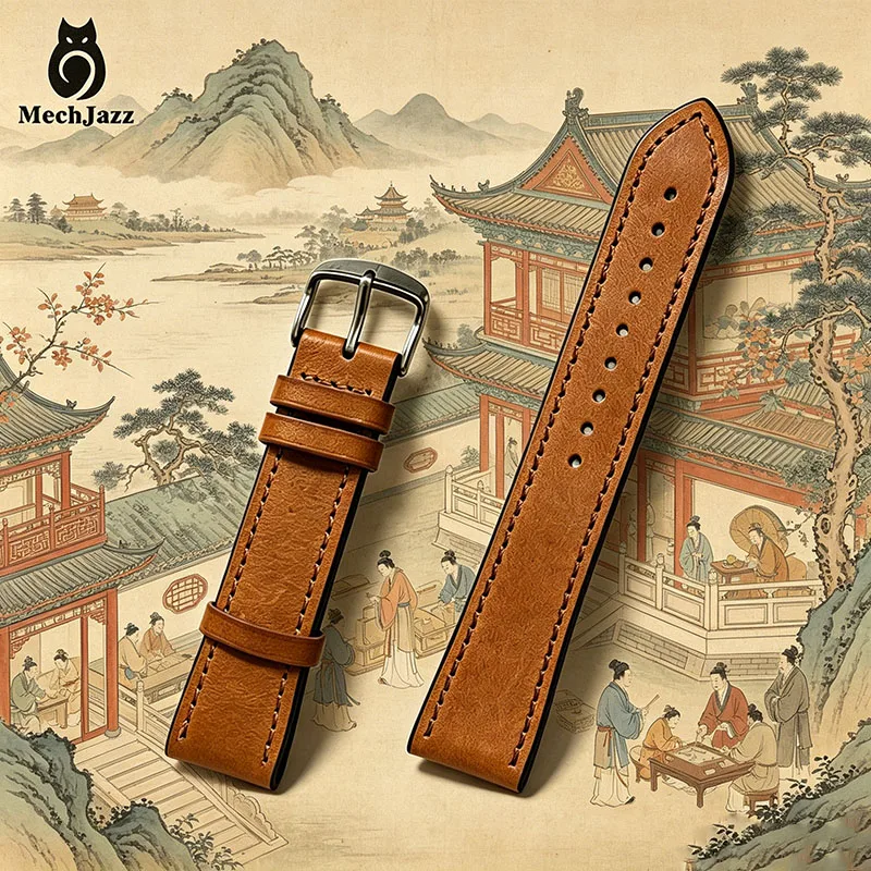 Hybrid Leather Rubber Watch Strap, Cowhide Surface with Silicone Back, Quick Release Replacement Watch Band, 20mm Width