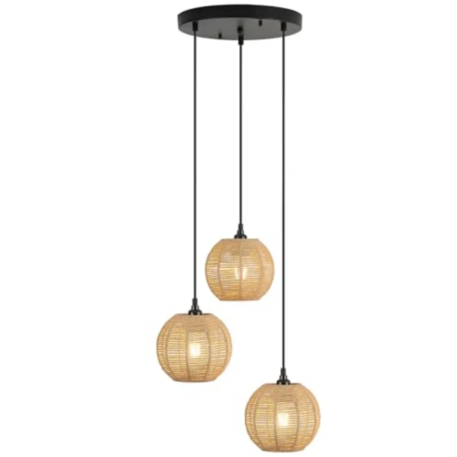 

Light Boho Pendant Light Rattan Hanging Lamp Hand Woven Wicker Small Chandelier Hanging Fixture for Bedroom Kitchen Hallway Foy