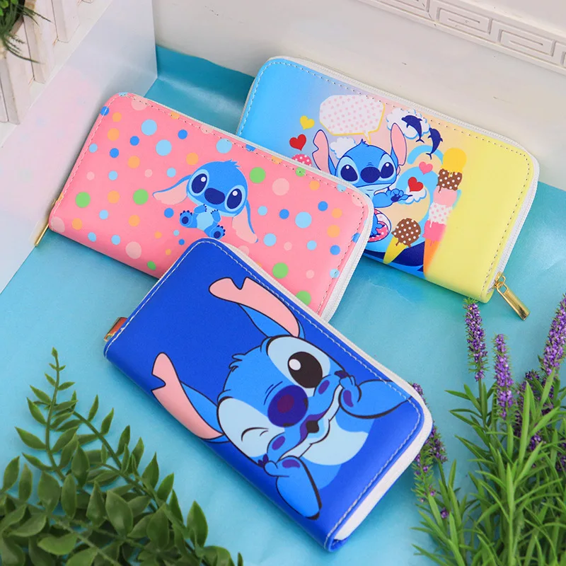 Dompet koin siswa Multi Slot kartu kapasitas besar ritsleting kartun kartun Anime imut dompet koin Stitch baru Disney