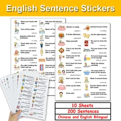 10 Sheets Family Daily Routines Sentences Stickers Situational Early Childhood Education Sticker Label for Kids Learning