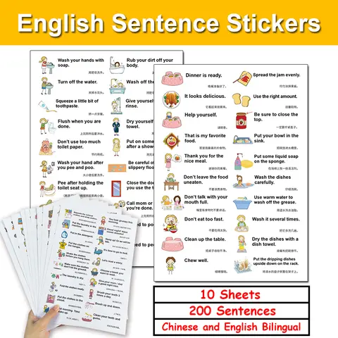 10 Sheets Family Daily Routines Sentences Stickers Situational Early Childhood Education Sticker Label for Kids Learning