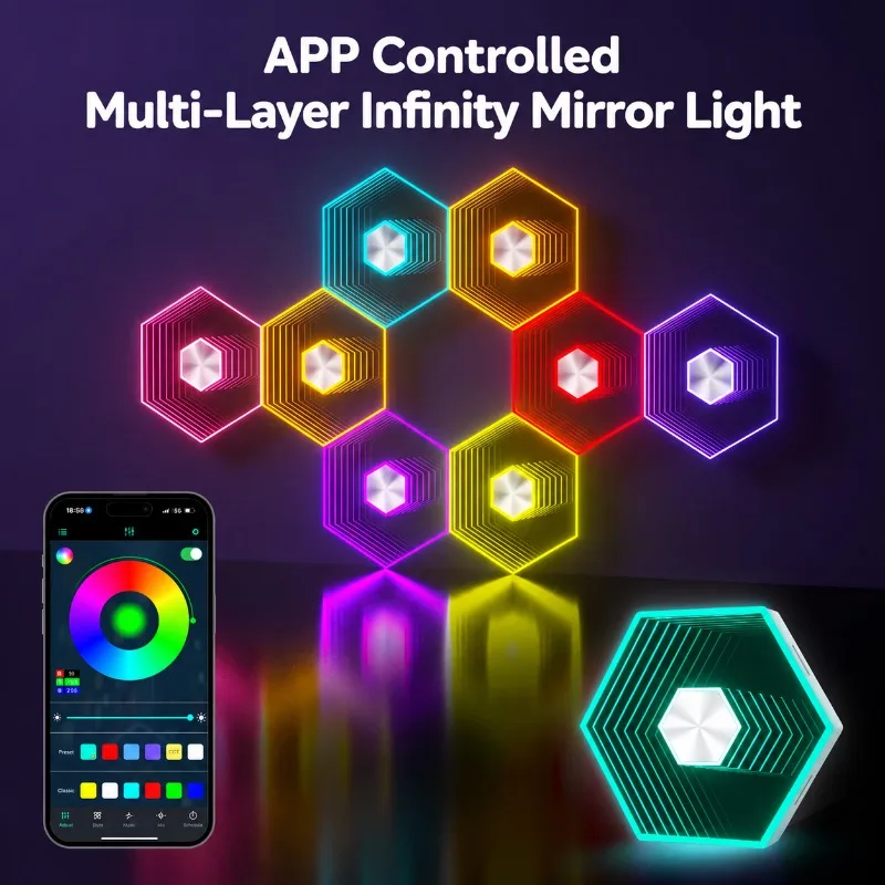 Smart‑Remote‑Operated Honeycomb Quantum‑Light Sound‑Pickup RGB‑Ambience‑Fixture Gaming‑Room‑Oriented Hex‑Modular‑LED‑Splicing