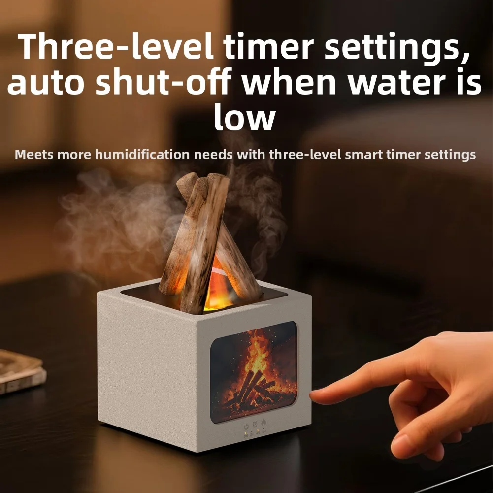 7 Color Ambient Light USB Aroma Diffuser with Simulated Flame Effect and Timer Function for Essential Oil Humidification