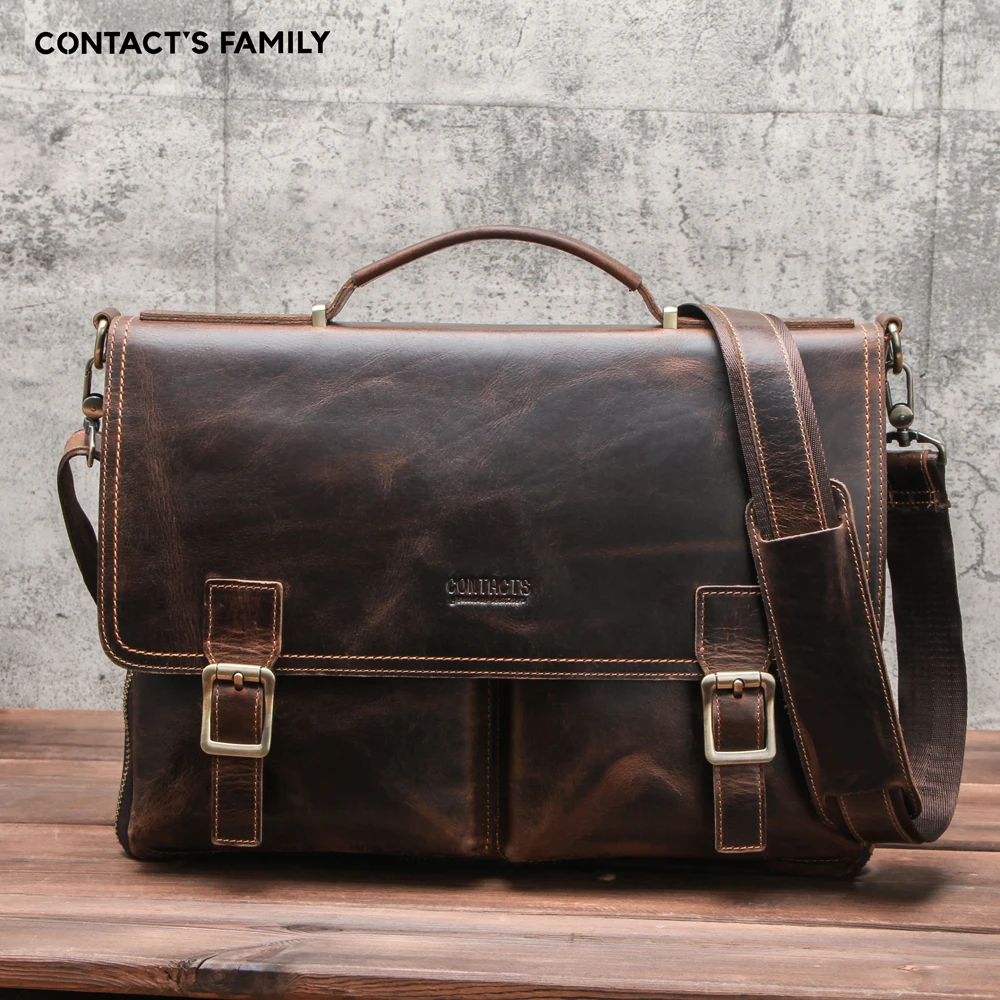 Luxury Briefcase Leather Men Bag for 13 14 inch Laptop Bag with Strip Messenger Shoulder Bags Brand Business Office Father's Day