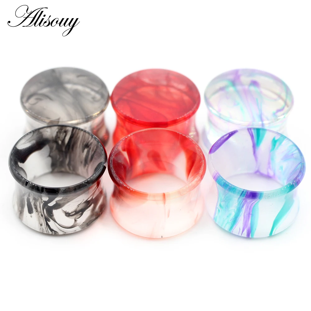 Alisouy 2PCS Transparent Smog Acrylic Hollow Double Flared Ear Tunnels Plugs Expander Stretcher Gauges Piercing Body Jewelry