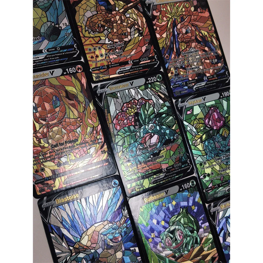 9Pcs/set PTCG Hot Stamping Coarse Flash Card Charizard Venusaur Blastoise DIY Game Anime Collection Card Gift Toys