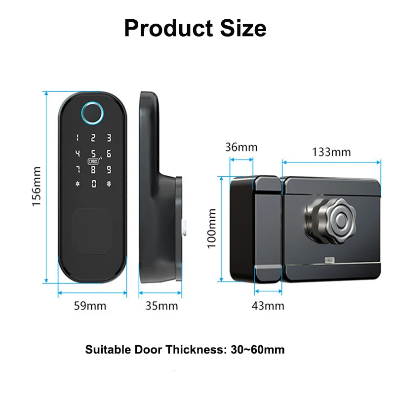 Imagem -03 - Fiação à Prova Impermeável Água Tuya Wifi Senha Digital ic Cartão App Biométrico Fechadura Eletrônica de Impressão Digital Fechaduras de Porta Inteligente para a Casa Nenhuma