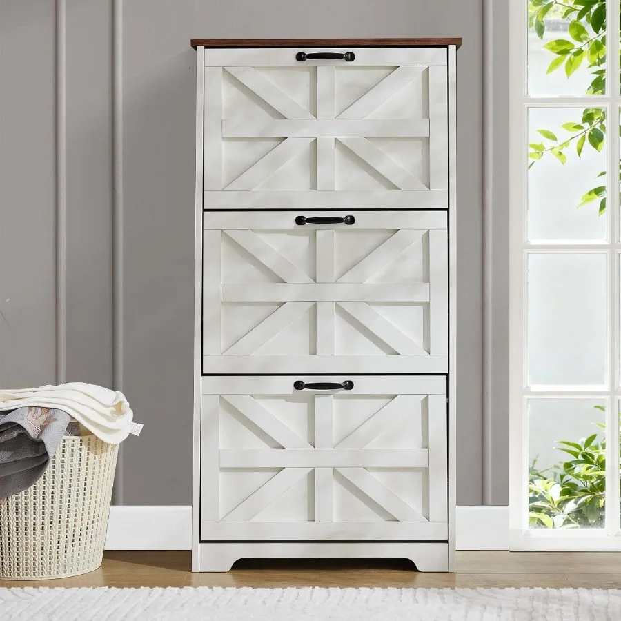 Shoe Cabinet with 3 Flip-Up Drawers Adjustable Wooden Shoe Organizer with Shelf Hidden Storage Cabinet for Entryway Hallway Liv