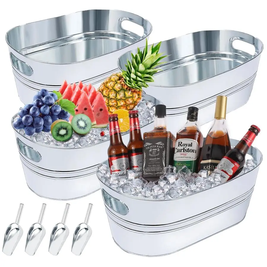 

4 Gallon Galvanized Ice Bucket Large Galvanized Tub with Scoops Ice Bucket for Parties Mimosa Bar Supplies with Carry Handles Me