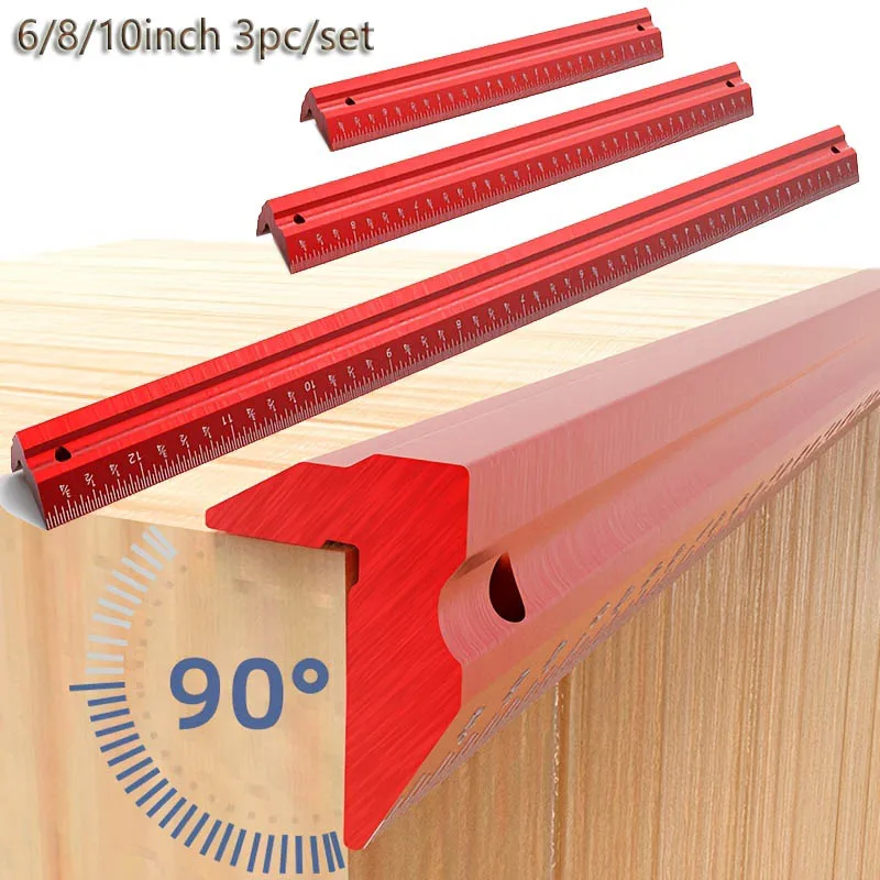 3Pcs Inch Precision Marking V-Ruler Aluminum Alloy Woodworking Scribe Marking Gauge Scribing Ruler Measuring Tools