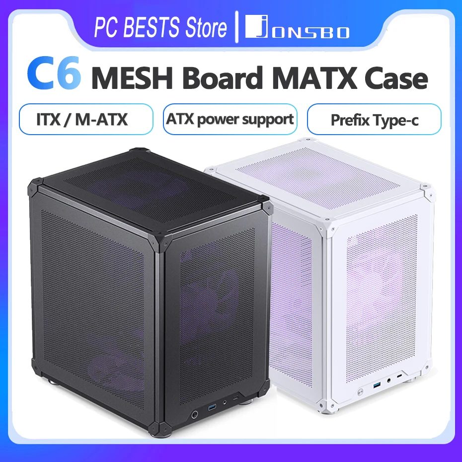 Imagem -01 - Matx Itx Motherboard Tipo-c Atx Power Supply 200255 mm Video Card Desktop Office Chassis Pequeno Jonsbo-c6 Case